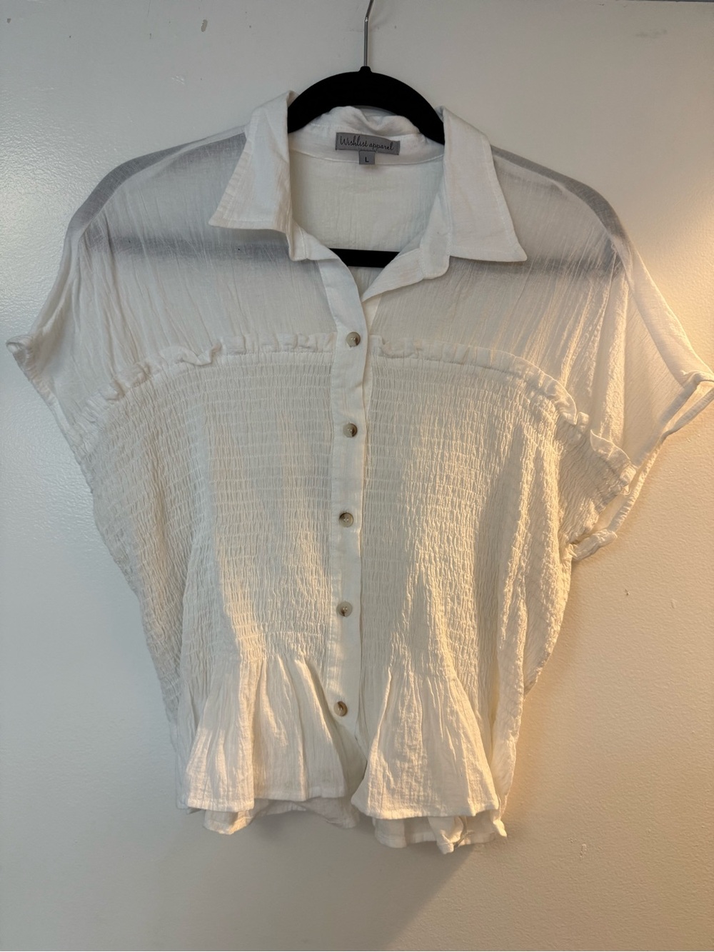 Wishlist Cream Short Sleeve Button-Front Peplum Blouse